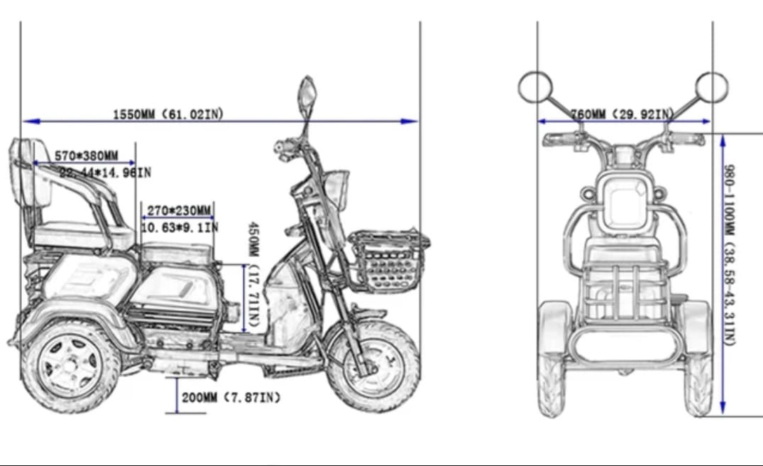 TRICICLO MINUSVALIDO electrico xkuty trico  60 v 20 ah