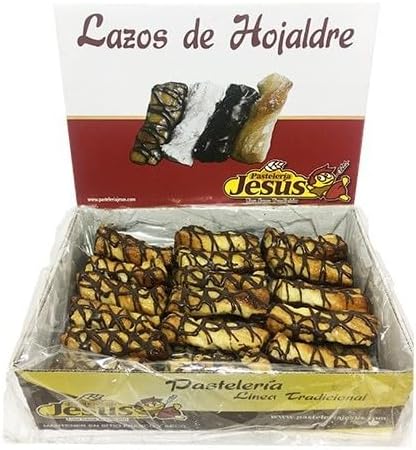 Lazos Hojaldre Cebra Jesus - 2,5 Kilos - Lazos de Hojaldre con Cobertura parcial de Chocolate. - Lazos Hojaldre Artesanos Cebra