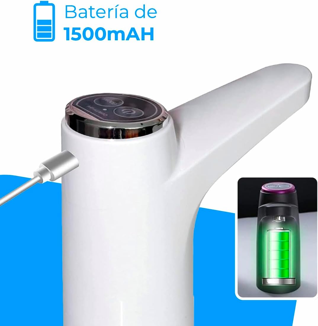 Dispensador de Agua - Indicador LED, Batería 1500 mAh Recargable por USB, Material de Silicona, Compatible con Garrafas y Botellas 4,5L 5L 7,5L 10L 11,3L 15L 18,9L Adaptador de 3,8-4,8cm (Blanco)