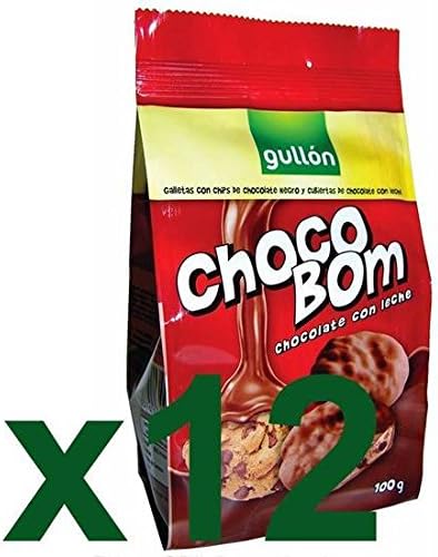 ChocoBom Chocolate con leche caja 12 bolsas de 100 gramos galletas Gullón