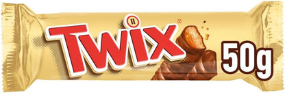 Twix Chocolatina con Galleta crujiente y suave caramelo recubiertos de chocolate con leche (25 x 50g)