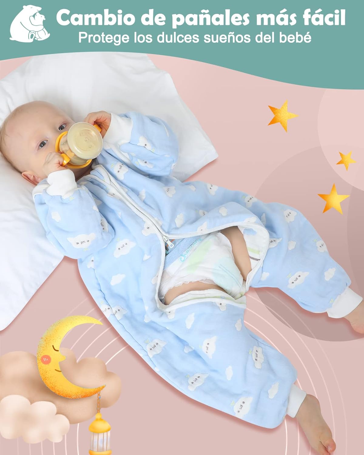 Saco de Dormir para Bebés- 2.0Tog Saco de Dormir con Mangas Extraíbles para Niños de 3-4,5 Años de 85 a 105 cm, de 100% Algodón Orgánico, de Motivo...