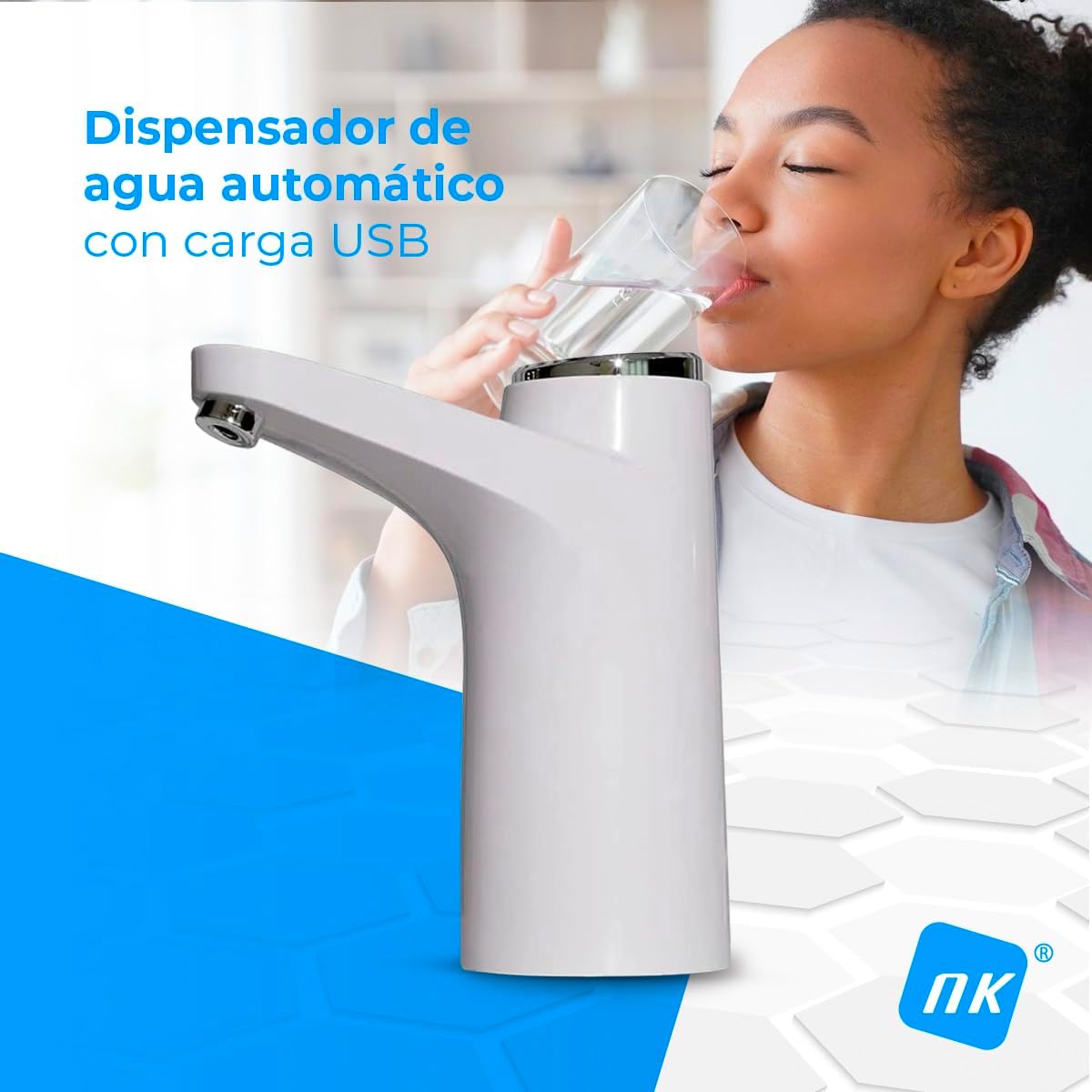 Dispensador de Agua - Indicador LED, Batería 1500 mAh Recargable por USB, Material de Silicona, Compatible con Garrafas y Botellas 4,5L 5L 7,5L 10L 11,3L 15L 18,9L Adaptador de 3,8-4,8cm (Blanco)