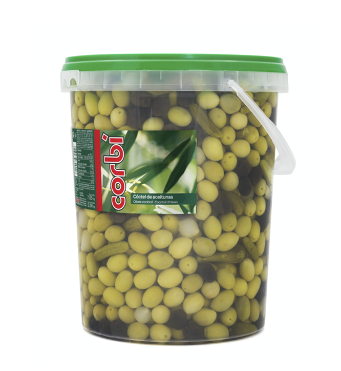 CORBÍ 4,5 kilos Cóctel de aceitunas ¡Deleita tu paladar con el delicioso Cóctel de aceitunas! Hecho con las mejores aceitunas,