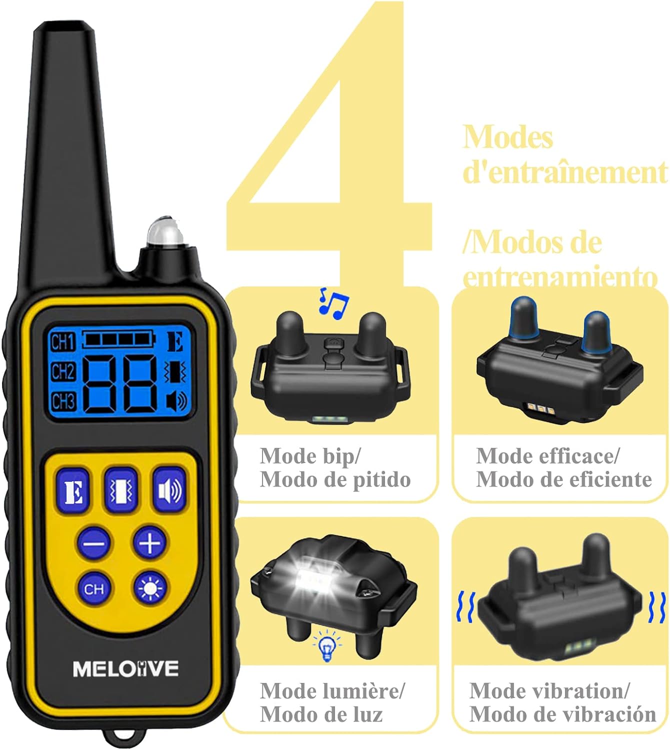 Collar de Adiestramiento para Perros, Recargable y Resistente al Agua de IP67 con un Alcance de 1000m con 99 Niveles de Modo de Vibración,...