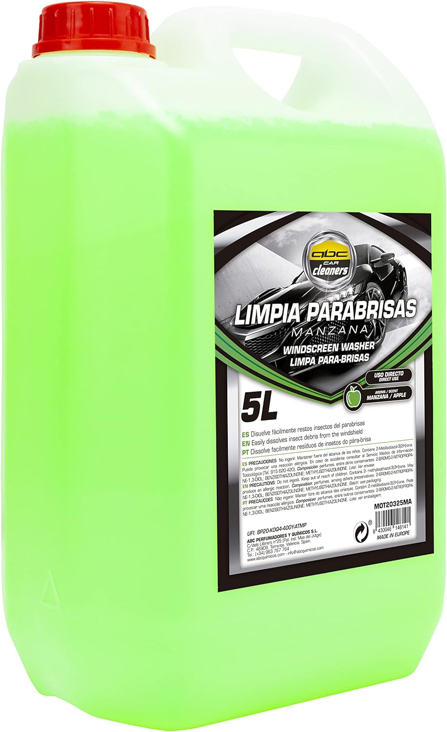 Lavaparabrisas aroma manzana, 1 garrafa 5 litros, 1 ud