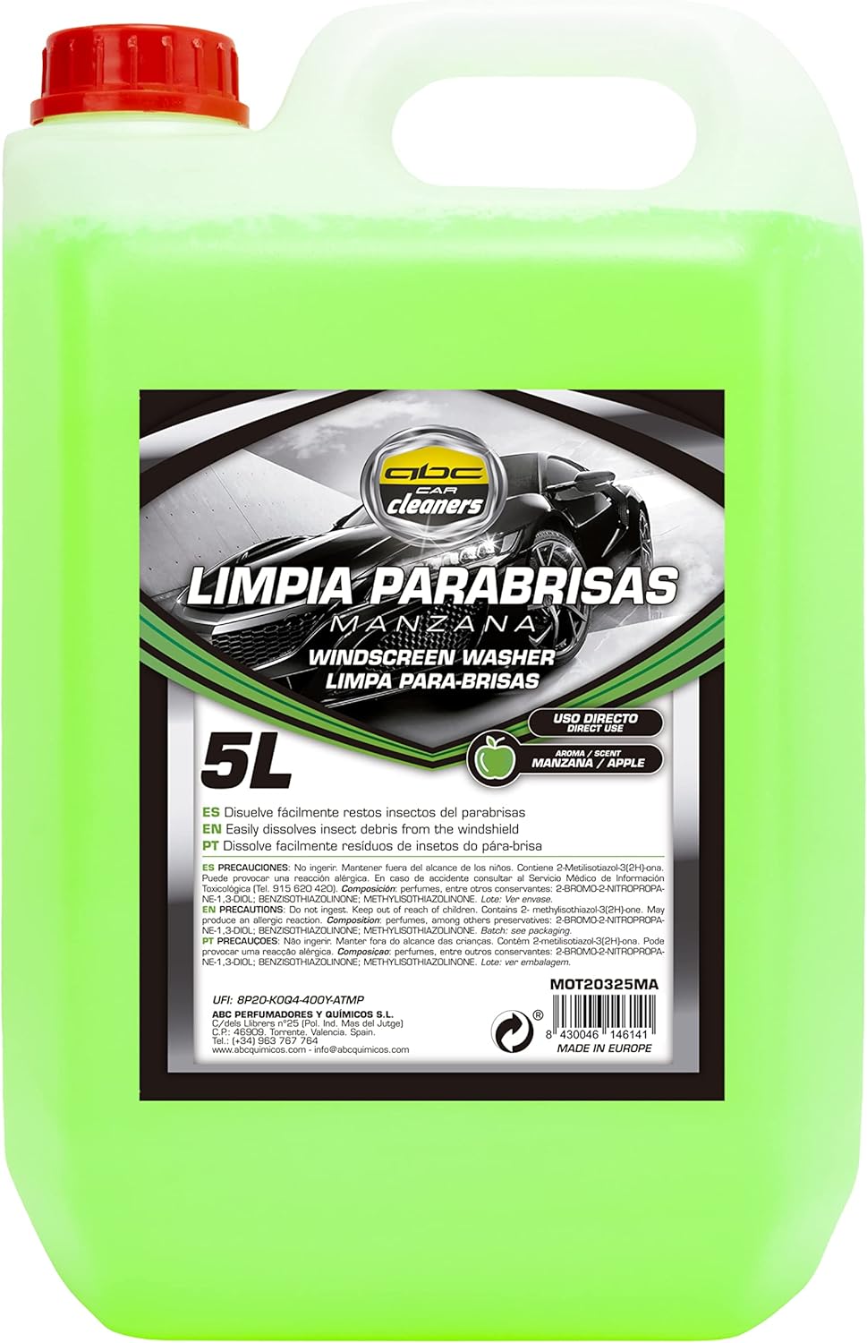 Lavaparabrisas aroma manzana, 1 garrafa 5 litros, 1 ud