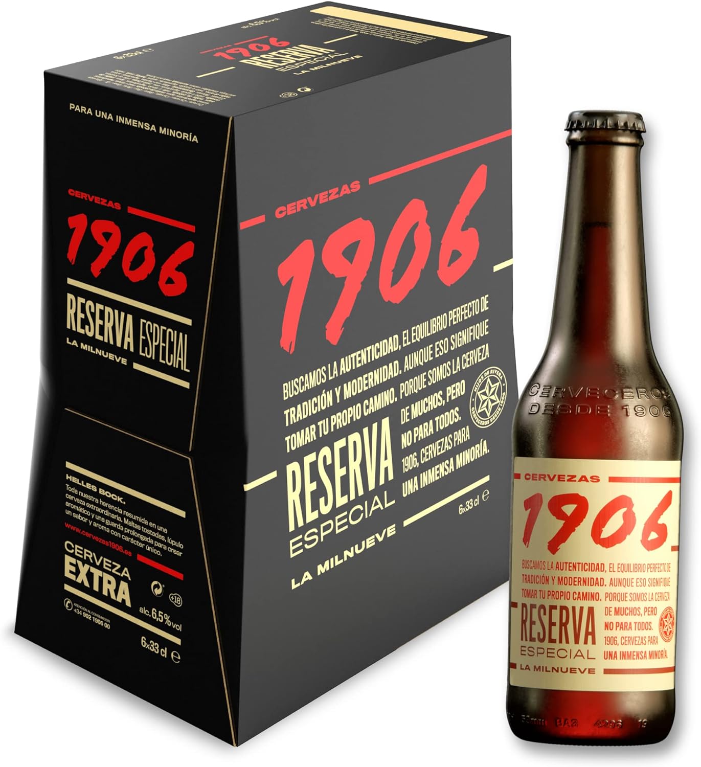 Birra Lager 1906 Riserva Speciale - Extra, Confezione da 6 Bottiglie x 33 cl, Sapore amaro e Aroma tostato, Premiata a livello internazionale, 6,5% di volume alcolico