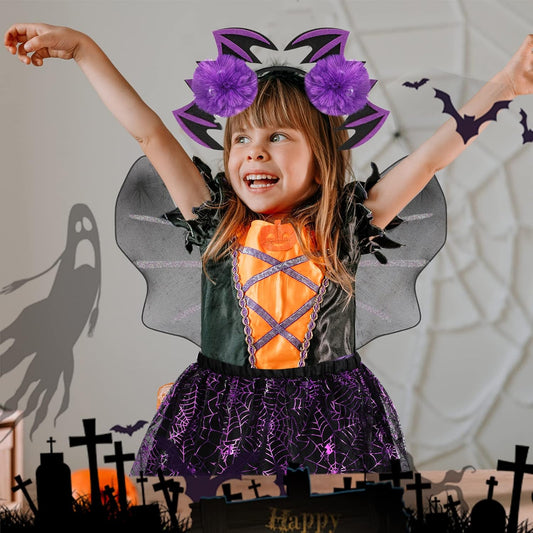 Costume da pipistrello per bambino, tutù da ragazza con fasce per le ali Costume da strega di Halloween Festa di carnevale di carnevale di Halloween