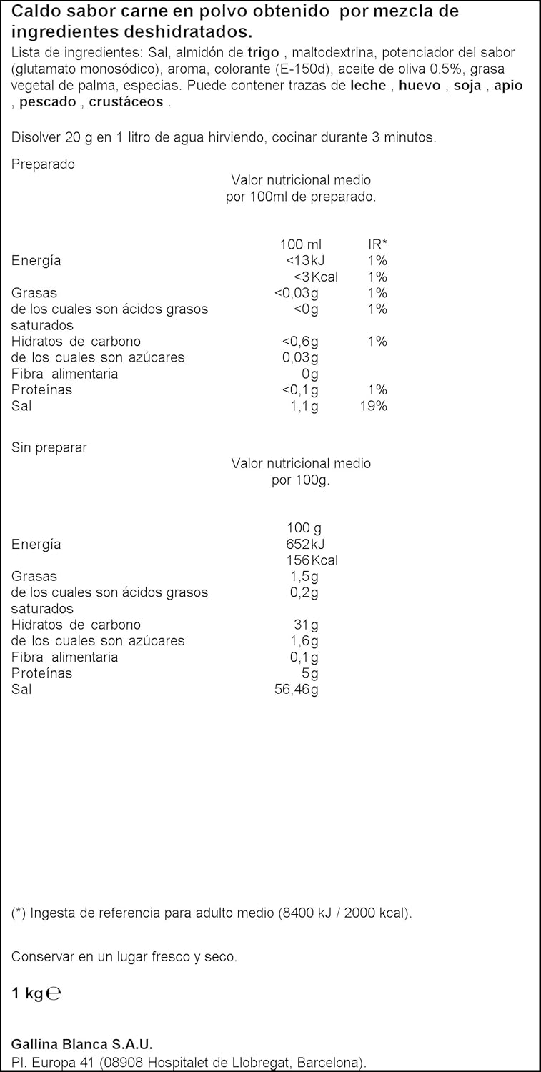 Caldo sabor carne avecrem 1kg.