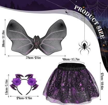 Fledermaus-Kostüm für Kinder, Mädchen-Tutu mit Flügeln, Stirnbändern, Halloween-Hexenkostüm, Halloween-Karneval, Cosplay-Party