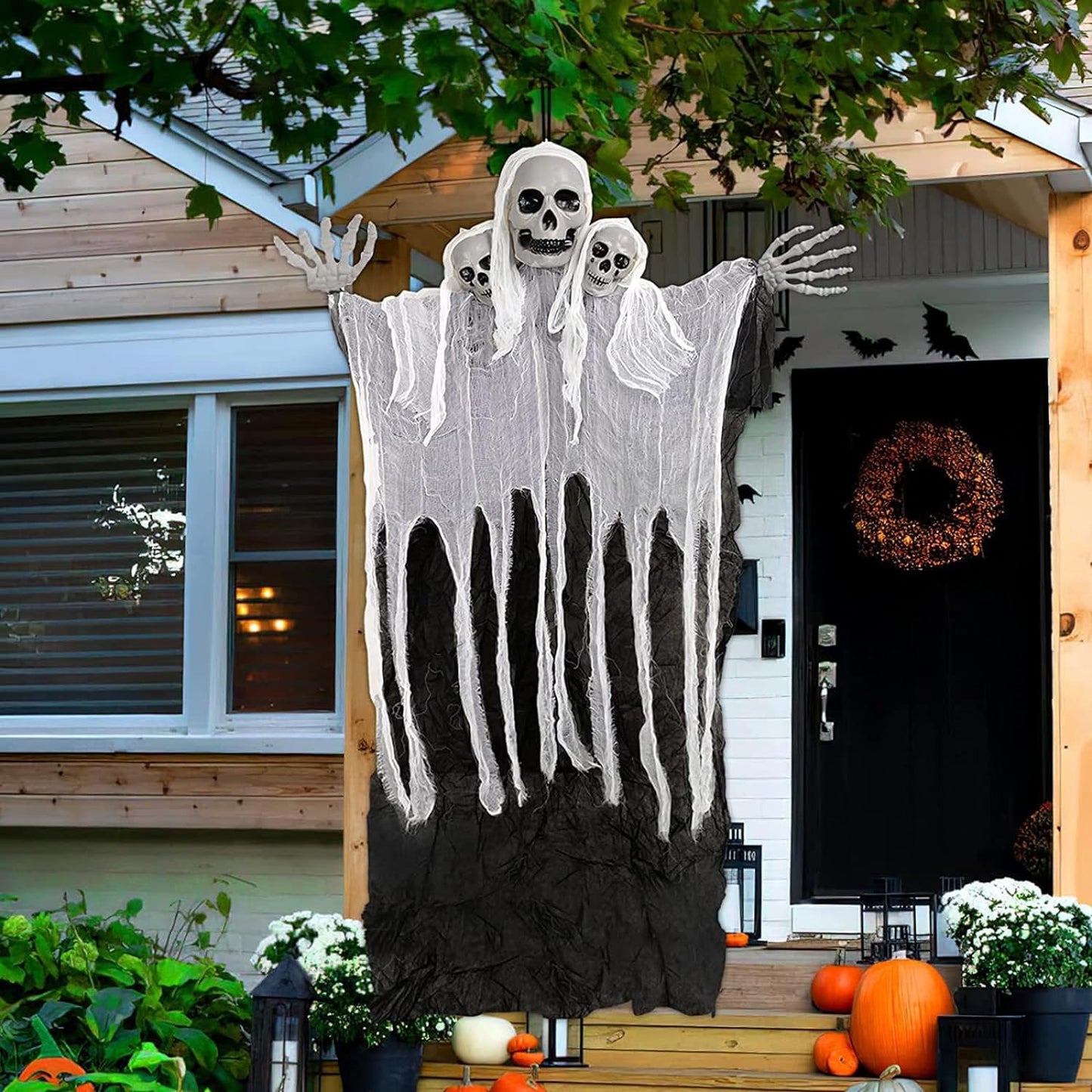 Halloween-Hängegeist, 130 cm hängender Skelettgeist mit drei Köpfen, Hexendekorationsgeister im Freien, für Wand, Terrasse, Garten,...