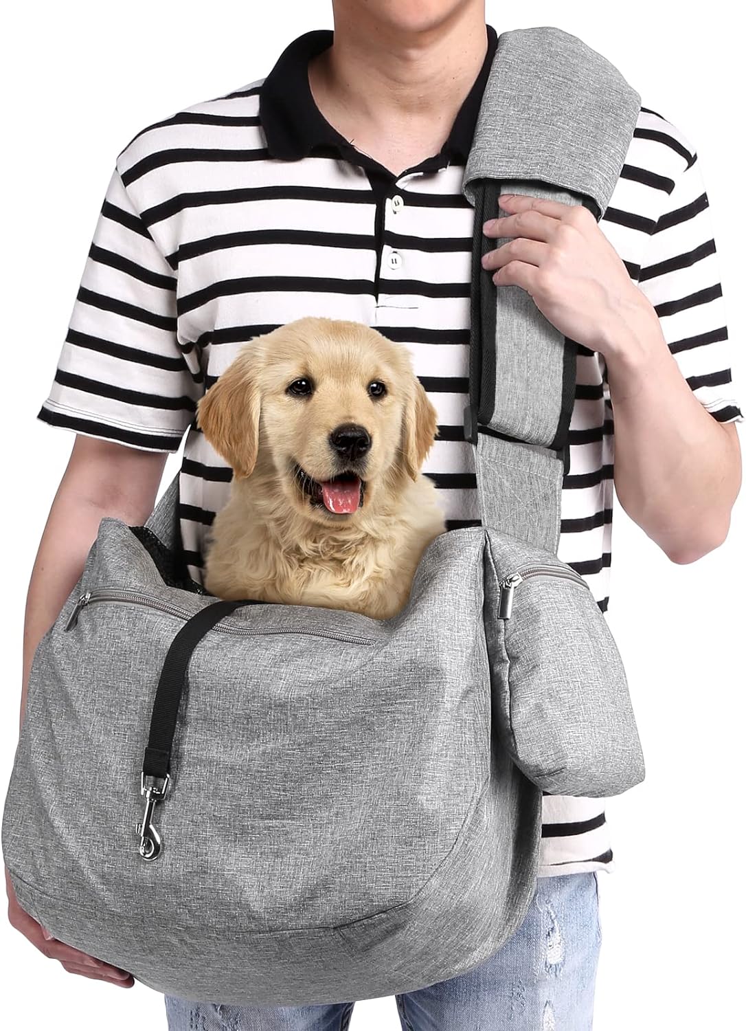 Borsa da viaggio per animali domestici, borsa per cani di piccola taglia con tracolla regolabile, borsa da trasporto per cani di piccola taglia e tracolla tascabile per viaggi all'aperto