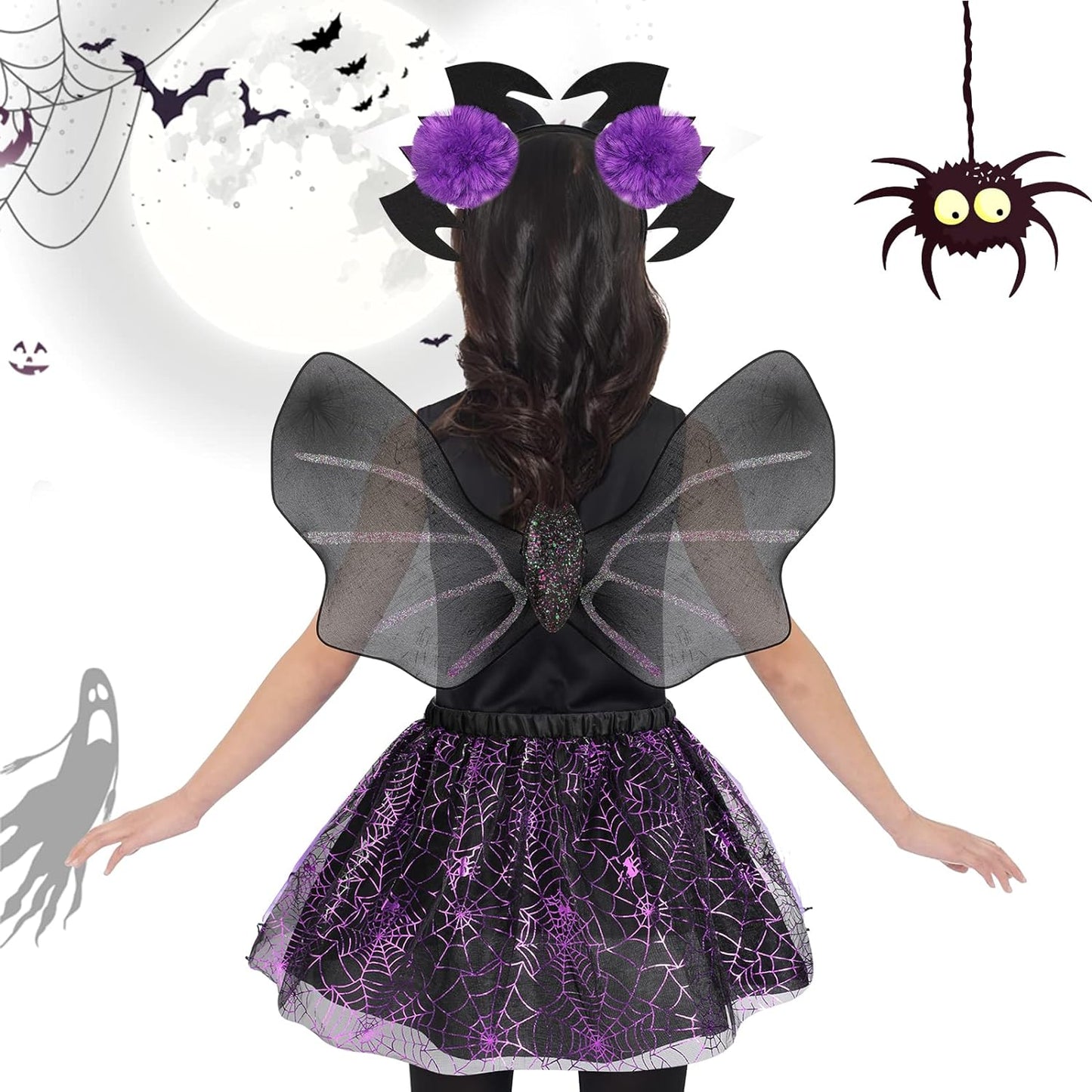 Fledermaus-Kostüm für Kinder, Mädchen-Tutu mit Flügeln, Stirnbändern, Halloween-Hexenkostüm, Halloween-Karneval, Cosplay-Party