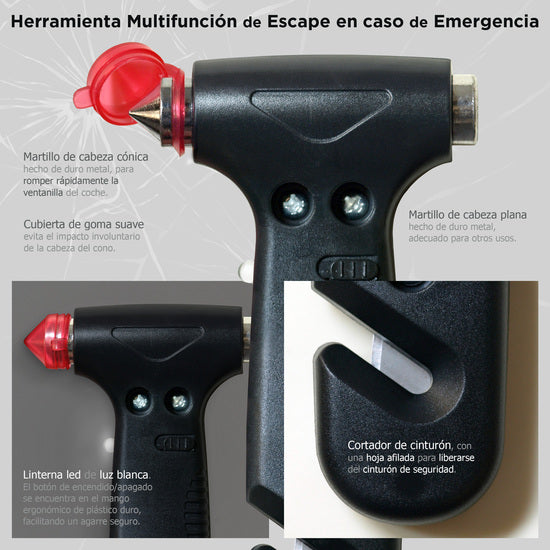 Autonomes Notlicht, Gefahrenvorsignalisierung und Taschenlampe, zugelassen, DGT-Vorschriften, Version 16, automatische Aktivierung + tragbarer Nothammer, für Auto