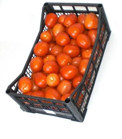 Tomate Pera caja de 10 kilos Esta variedad de tomate se caracteriza por su forma alargada y su sabor dulce e intenso